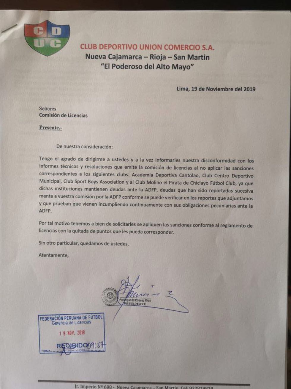 Reclamo presentado por Unión Comercio | Foto: Ovación